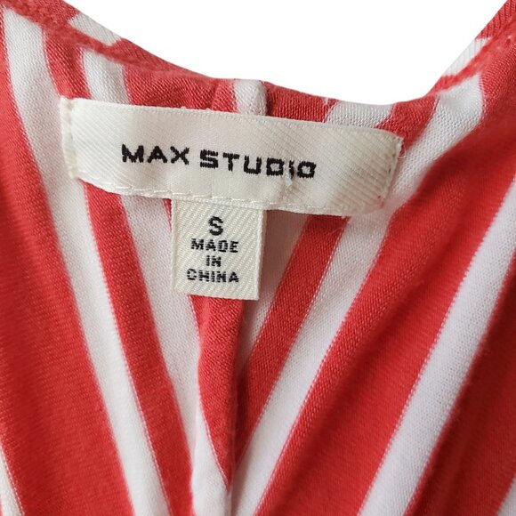 Max Studio Fit & Flare Candy Cane Red & White Stripe Deep V Neck Dress Size S - Picture 7 of 13